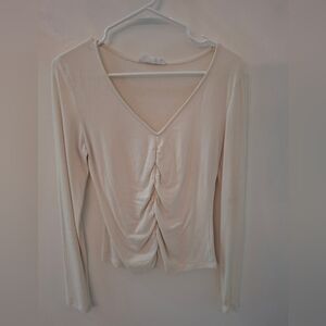 Cream Long Sleeve V-Neck Top